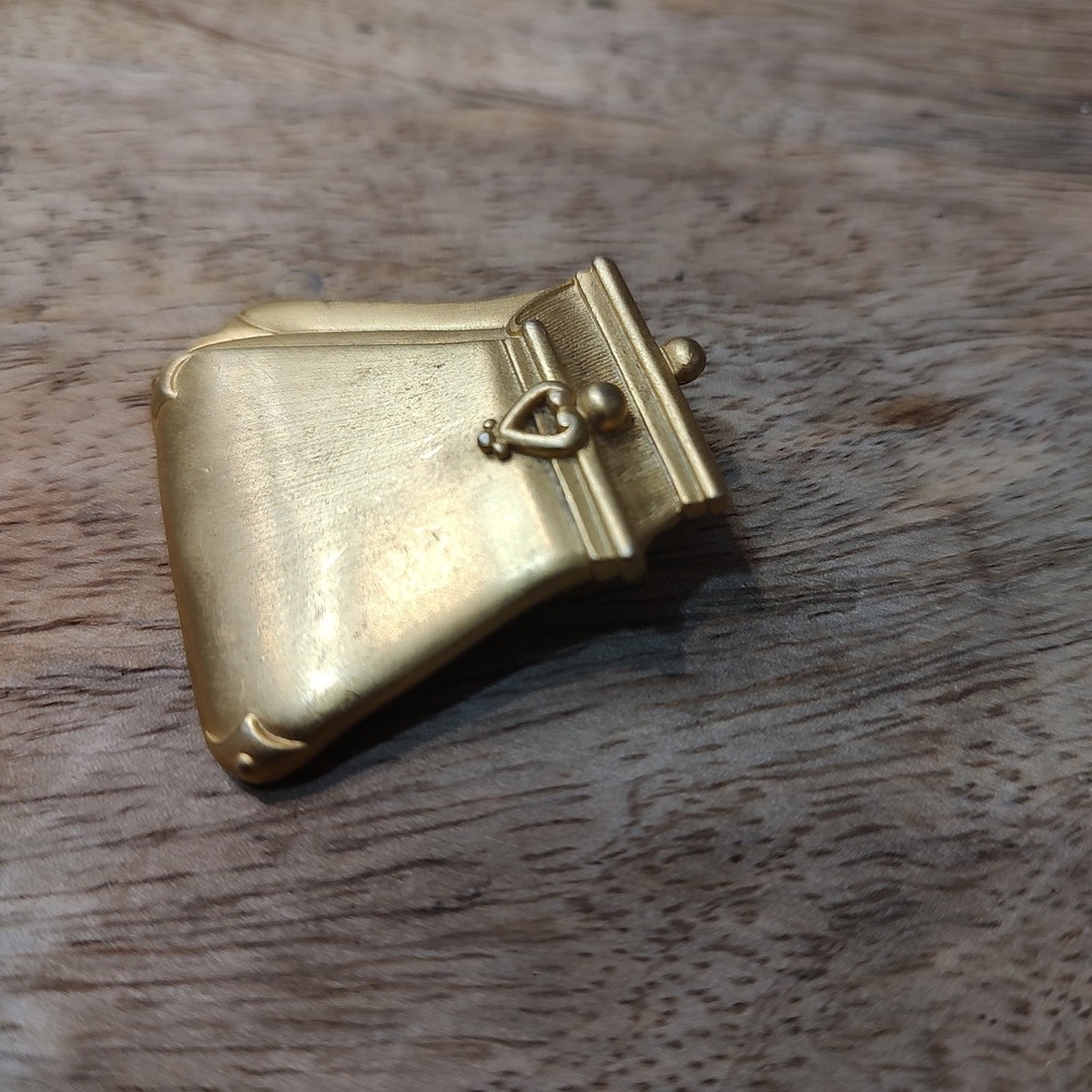 Vintage‎ TONA Purse 1990 Goldtone Signed Pin Brooch Whimsy Coquette Shopper - Picture 2 of 6